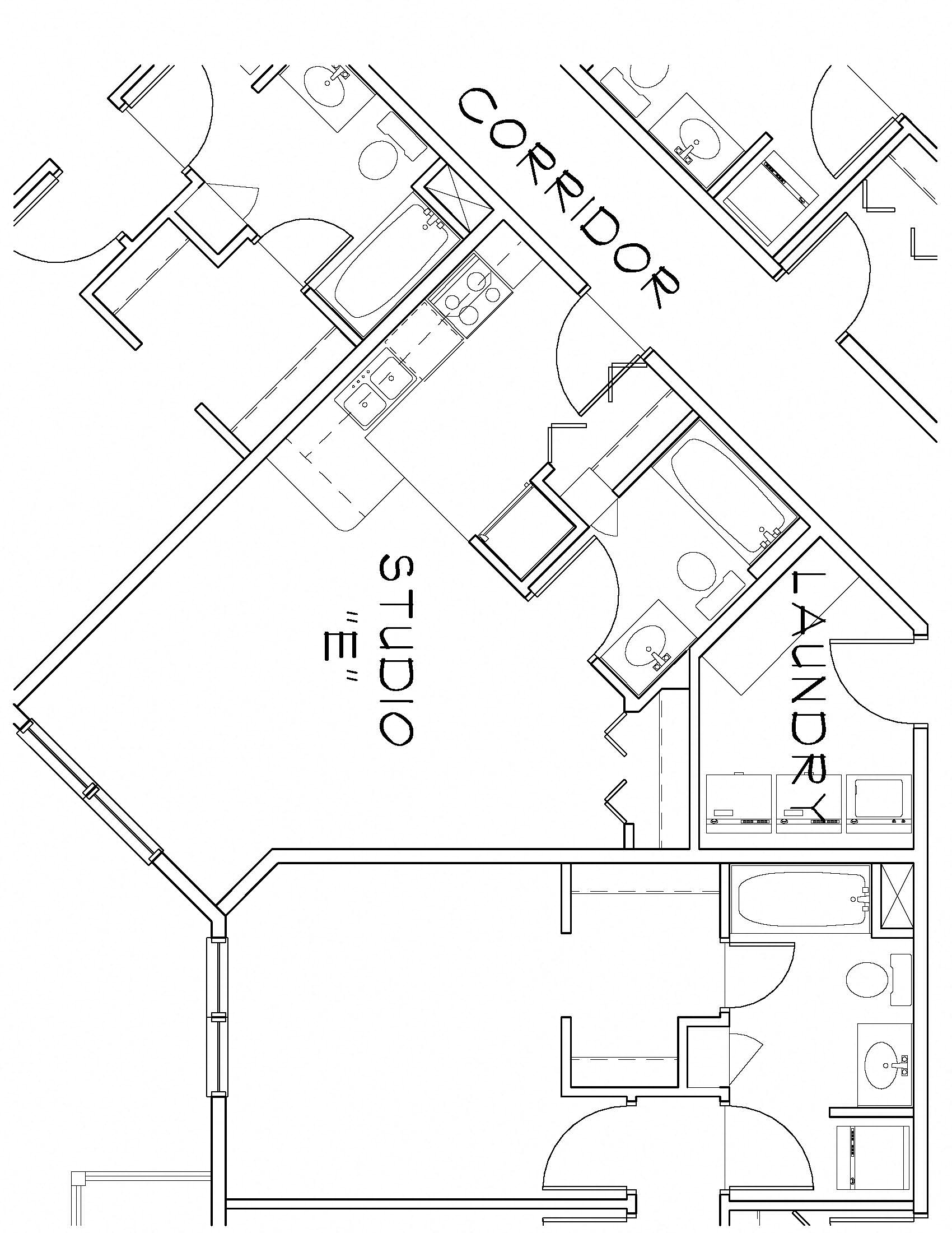 Floor plan for studio, 1 bath, 447 sqft